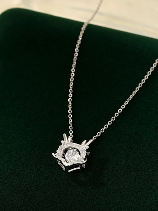 NS1091 [Dragon White Gold] 925 Sterling Silver Cubic Zirconia Zodiac Trend Necklace
